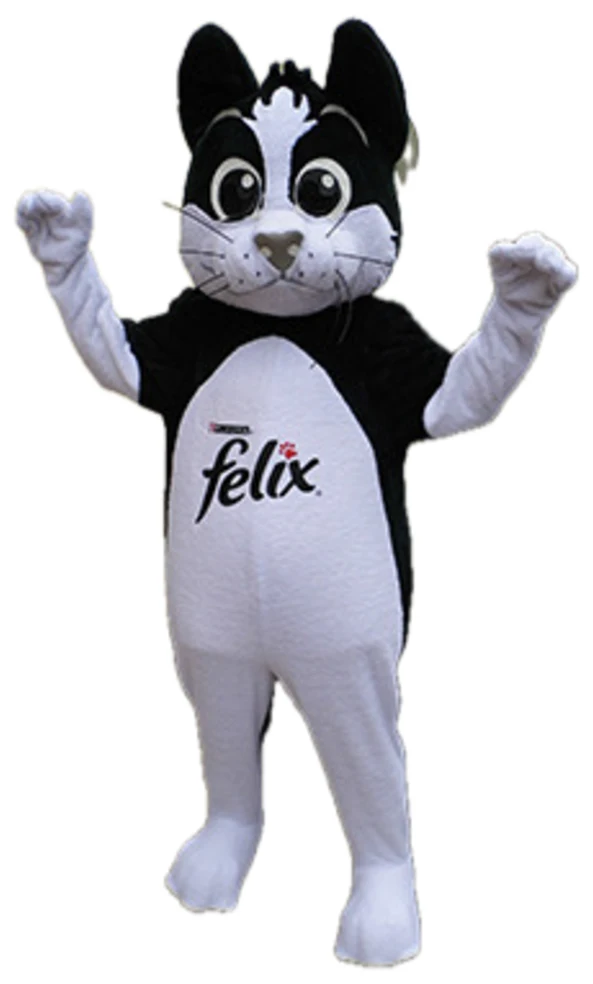Mascotă pisică alb-negru cu brațele ridicate