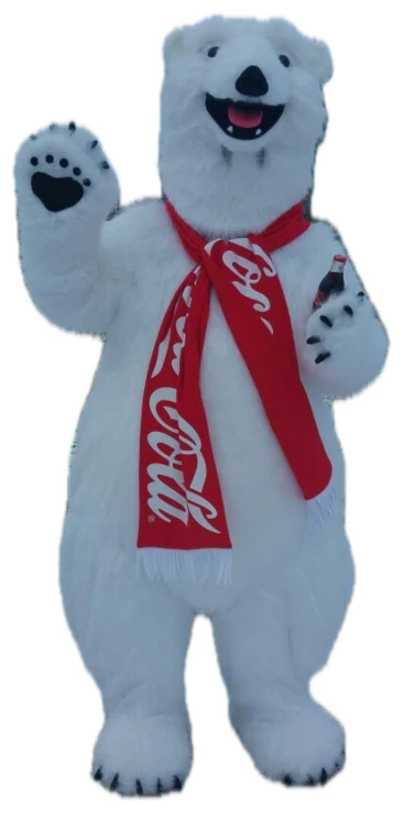 Mascotă urs polar cu fular roșu